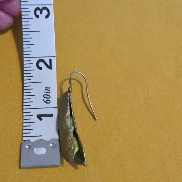 Handcrafted Green Peapod (Edamame) Drop Earrings By Designer Michael Michaud - Picture 6 of 7